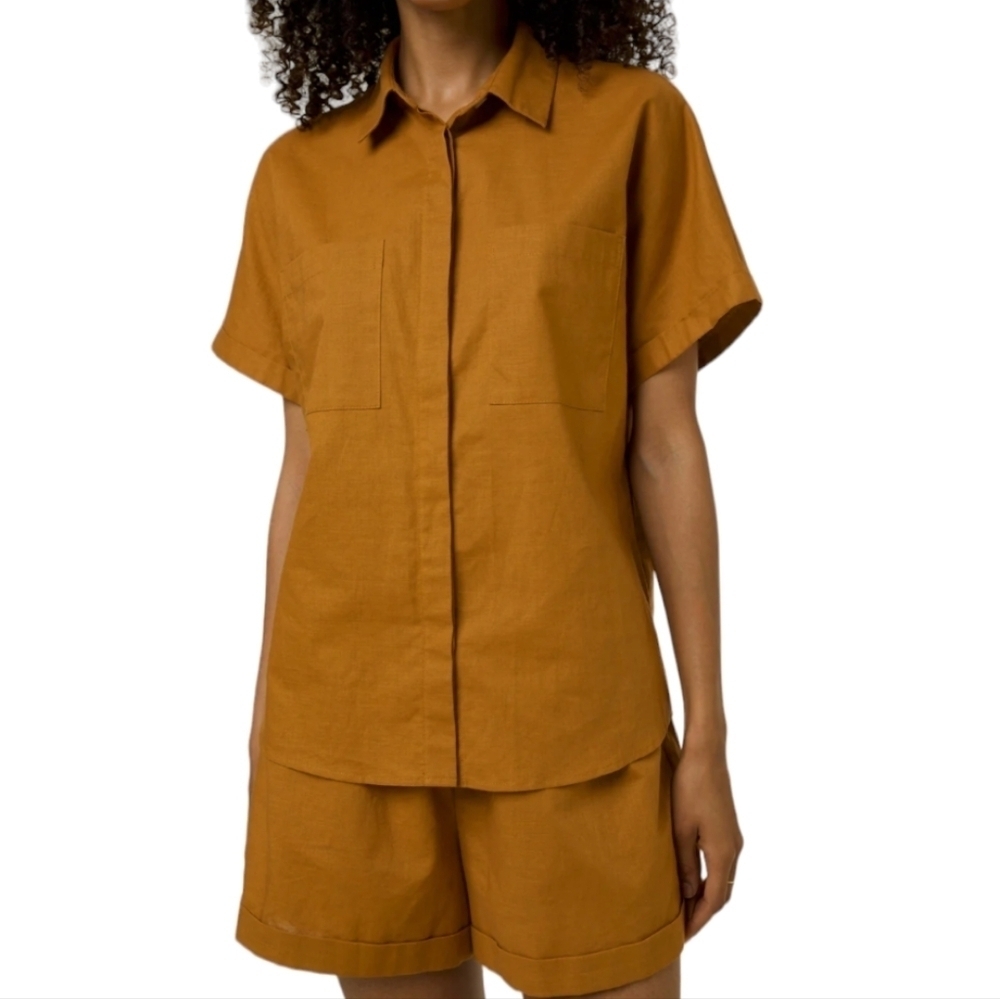 FRNCH Clary Linen Blend Shirt Blue Women's Large